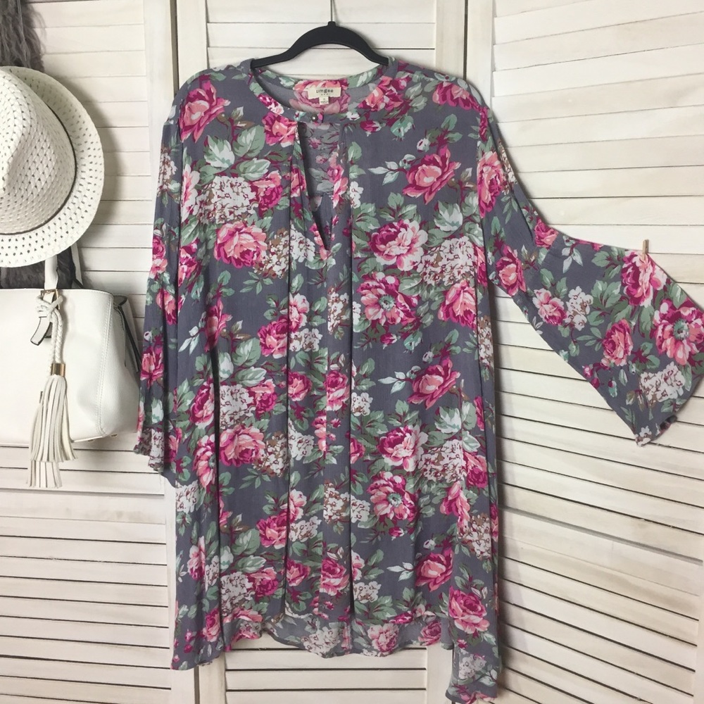 3/$25 Umgee Pink Floral Boho Swing Dress - S